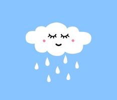 Hand drawn raining cloud with face isolated on white background vector