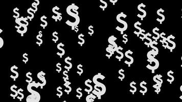 Loop Animation of a Group of White Dollar Signs Flying Toward the Camera on a Transparent Background video