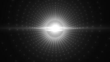 Abstract digital grid pattern with glowing white dots radiating tunnel from a central bright light, symbolizing data flow and futuristic technology concepts video