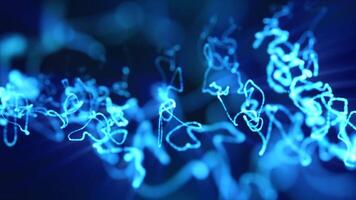 Bright blue glowing light trails swirling and flowing dynamically in a dark, futuristic design video
