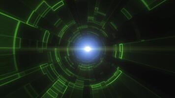 A futuristic, green digital tunnel with concentric circular patterns and glowing lines technology and data flo video