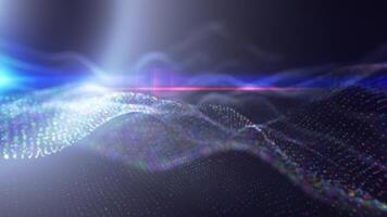 Abstract purple and blue digital wave pattern, creating a vivid and energetic visual with a blend of glowing dots and flowing linesgn video
