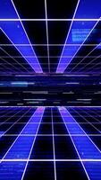 Cyber digital neon electron retro disco style 90s futuristic grid wireframe backdrop. With pattern Glitch vhs damage effect. video
