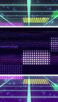 Digital neon retro style 80s-90s futuristic grid wireframe backdrop Glitch vhs damage effect background. video