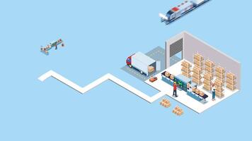 3D Isometric animation of Automated warehouse robotic and autonomous robot transportation service concept with Automated Guided Vehicles AGVs and Autonomous Mobile Robots AMRs video