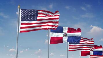 A Row Of United States And Dominican Republic Flags video
