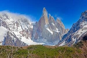 View of the valley towards Laguna Torre with Cerro Torre and surrounding peaks qp photo