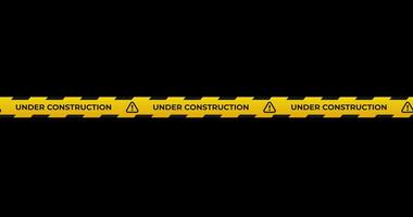 Under construction tape animation with yellow and black diagonal stripes. Warning danger tape, Transparent background with alpha channel video