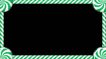 Rectangle candy cane frame animation with green and white striped lollipop pattern. Seamless animation, Transparent background with alpha channel video