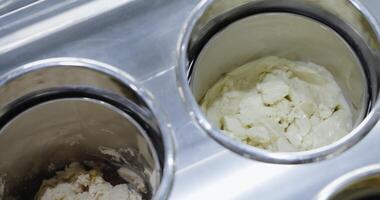 Ice Cream In Candy Shop, Vanilla, Nuts And Chocolate Taste, Closeup View, Organic Handmade Ice Cream video
