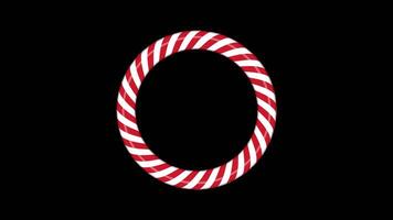Candy cane frame animation with red and white striped, Circle frame with striped candy lollipop pattern. Transparent background with alpha channel video