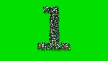 Number One Shape from the Crowd of People on Green Screen Background 3D Animation video