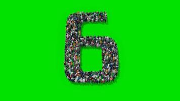 3d Top View Group of People Standing in Number Six Shape on Green Screen video