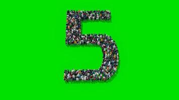 3D Font Number Five from the People Crowd on Green Screen Background Chroma Key video