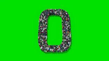 Number Zero from the Crowd of People on Green Screen Background 3D Animation video