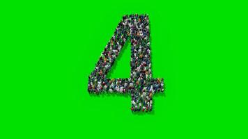 Number Four from the Crowd of People on Green Screen 3D Animation video