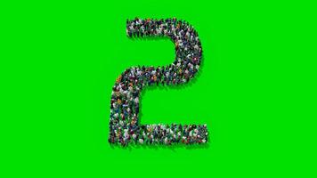 3D Font Number Two from the People Crowd on Green Screen Background Chroma Key video