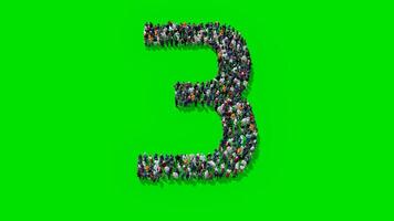 Three Shape or Number 3 from Many People Standing in Aerial View with Green Screen 3D Animation video