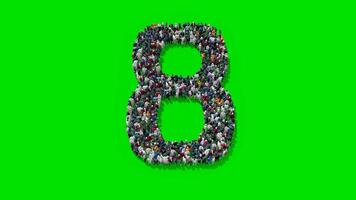3D Font Number Eight made of People Crowd on Green Screen 3d Rendering 8 Shape video