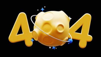 404 Error page 3d animation. Moon theme. Alpha transparent background. 4K animation video