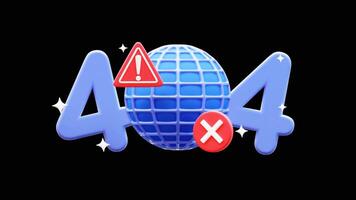 404 Error web page 3d animation. Alpha transparent background. 4K animation video