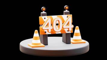 404 Error page 3d animation. Alpha transparent background. 4K animation video