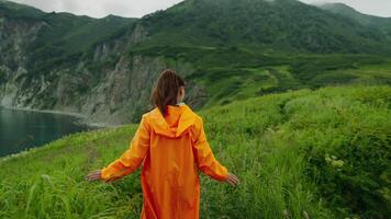 Science Expedition, Woman Scientist Exploring Unique Nature Of Kamchatka Peninsula, Rear View video
