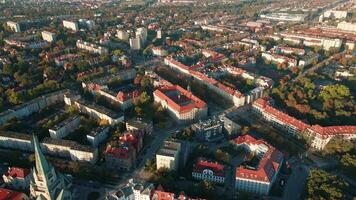 Aerial view of Wroclaw, Poland. Bird eye view of cityscape with colorful autumn trees and red roofs video