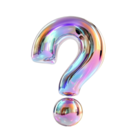 3d icon Colorful holographic symbol question mark with iridescent holographic reflections floating cutout on a transparent background png