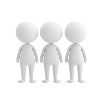 3d icon Three cartoon characters standing together, representing teamwork, and group unity on transparent background png