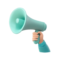 3d icon Hand holding megaphone with cartoon style, broadcasting message on transparent background for marketing communication needs png