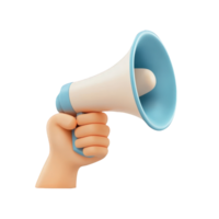 3d icon Hand holding megaphone with cartoon style, broadcasting message cutout isolated transparent background for marketing communication needs png