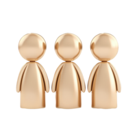 3d icon user Golden human figurines of social team of tree people standing side by side transparent surface, representing unity and collaborative spirit of interconnected team png