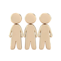 3d icon user Golden human figurines of social team of tree people standing side by side on transparent representing unity and collaborative spirit of interconnected team png