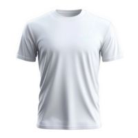 3d White crew neck t-shirt lying flat, short mockup displaying graphic design against cutout isolated on a transparent background png