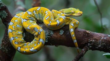 Yellow Boa Constrictor Resting on a Branch photo
