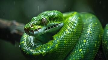 Green Tree Python in the Rain photo