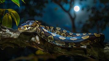 Python Snake in the Forest at Night photo