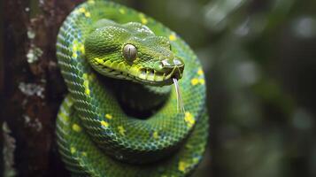Close Up of a Green Tree Python photo