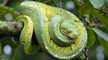 Green Tree Python Resting Gracefully on a Branch photo
