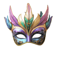 a colorful mask with feathers on transparent background png