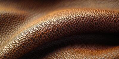 Close-up of textured brown leather showcasing its rich details and craftsmanship in a soft light. photo