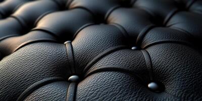 Elegant close-up of soft black leather upholstery, showcasing its rich texture and luxurious finish in modern design. photo