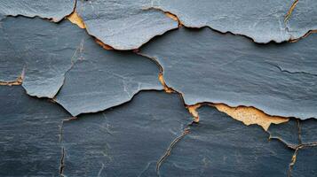 Close-up of textured slate surface showing natural cracks and color variations, perfect for artistic backgrounds. photo