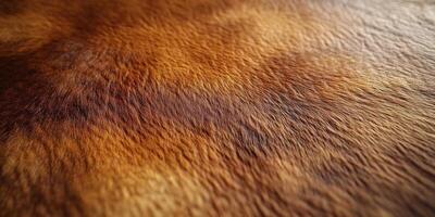 Close-up view of a textured animal fur, showcasing rich colors and fine details that evoke a sense of warmth. photo