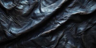 Close-up of luxurious black leather fabric with intricate textures and patterns ideal for design and fashion applications. photo