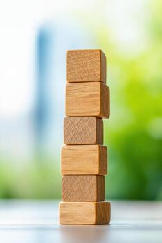 A stack of wooden blocks represents creativity and balance in playful activities, suitable for educational and design concepts. photo