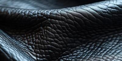 Close-up of textured black leather showcasing its intricate details and luxurious appearance. photo