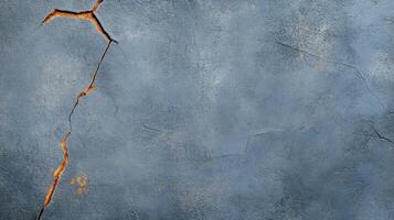 Close-up of cracked blue wall texture, showcasing weathered surface details and artistic potential for backgrounds. photo