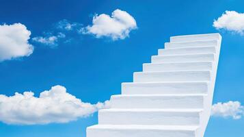 A serene image of white stairs leading into a clear blue sky, symbolizing aspirations and dreams. photo